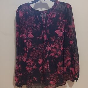 Torrid Black and Pink Floral Blouse
